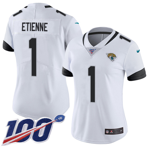 Jaguars #1 Travis Etienne White Women's Stitched 100th Season Vapor Untouchable Limited Jersey
