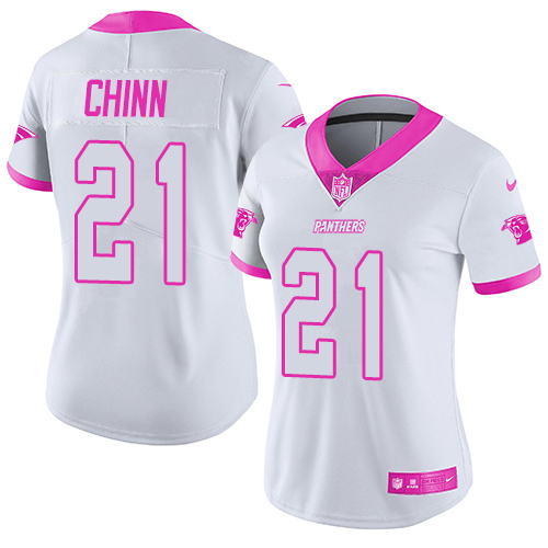 Panthers #21 Jeremy Chinn White/Pink Women's Stitched Limited Rush Fashion Jersey