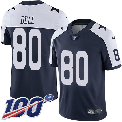 Dallas Cowboys #80 Blake Bell Navy Blue Thanksgiving Men's Stitched 100th Season Vapor Throwback Limited Jersey Men's