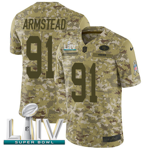 San Francisco 49ers #91 Arik Armstead Camo Super Bowl LIV 2020 Men's Stitched Limited 2018 Salute To Service Jersey Men's