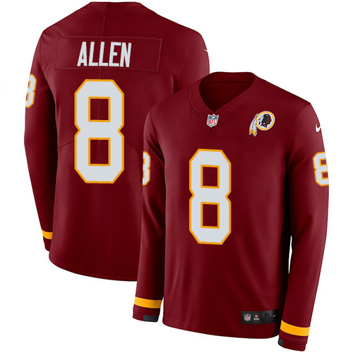 Washington Commanders #8 Kyle Allen Burgundy Red Team Color Men's Stitched Limited Therma Long Sleeve Jersey Men's