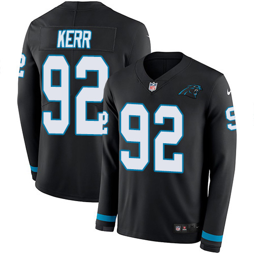 Carolina Panthers #92 Zach Kerr Black Team Color Youth Stitched Limited Therma Long Sleeve Jersey Youth