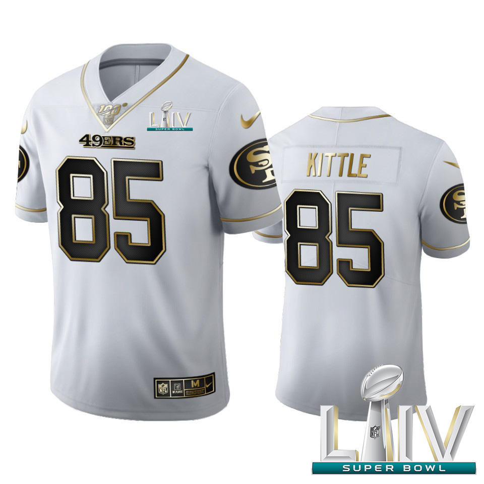 San Francisco 49ers #85 George Kittle Men's White Golden Super Bowl LIV 2020 Edition Vapor Limited 100 Jersey