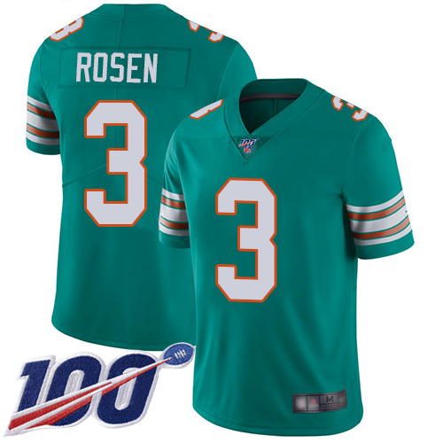 Miami Dolphins #3 Josh Rosen Aqua Green Alternate Youth Stitched 100th Season Vapor Limited Jersey Youth