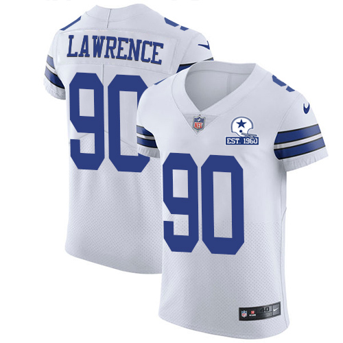 Cowboys #90 DeMarcus Lawrence White Men's Stitched With Established In 1960 Patch New Elite Jersey