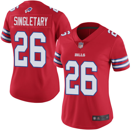Buffalo Bills #26 Devin Singletary Red Women's Stitched Limited Rush Jersey Womens