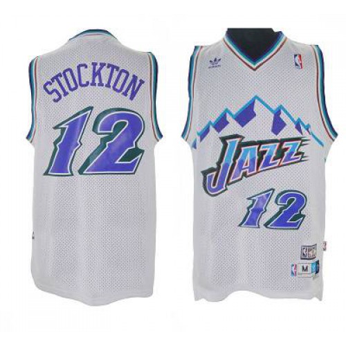Utah Jazz #12 John Stockton White Throwback Stitched Jersey Mens