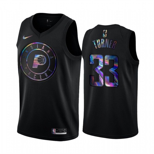 Indiana Pacers #33 Myles Turner Mens Iridescent Holographic Collection Jersey - Black Mens