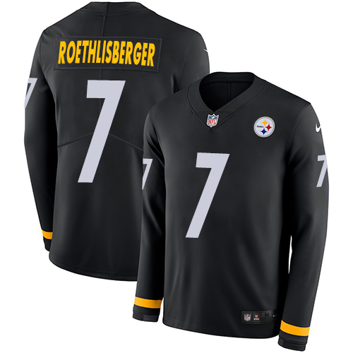 Pittsburgh Steelers #7 Ben Roethlisberger Black Team Color Youth Stitched Limited Therma Long Sleeve Jersey Youth