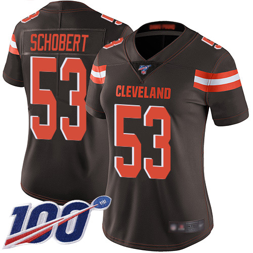 Cleveland Browns #53 Joe Schobert Brown Team Color Women's Stitched 100th Season Vapor Limited Jersey Womens