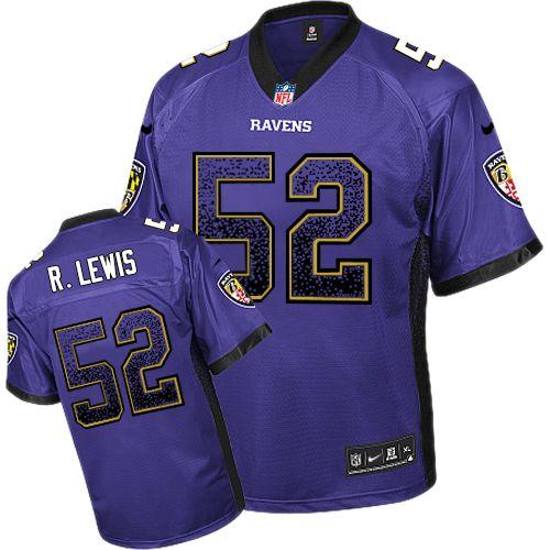 Ravens #52 Ray Lewis Purple Team Color Men's Stitched Elite Drift Fashion Jersey