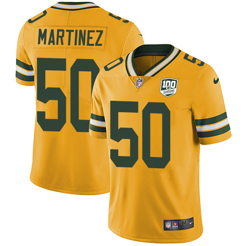 Green Bay Packers #50 Blake Martinez Yellow Men's 100th Season Stitched Limited Rush Jersey Men's