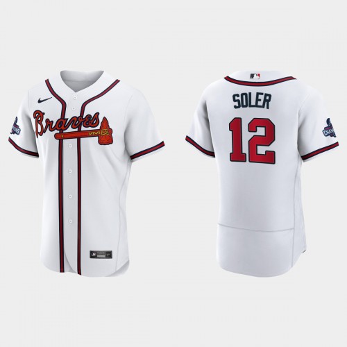 Atlanta Atlanta Braves #12 Jorge Soler Men's 2021 World Series Champions Patch Authentic Player Jersey - White Men's