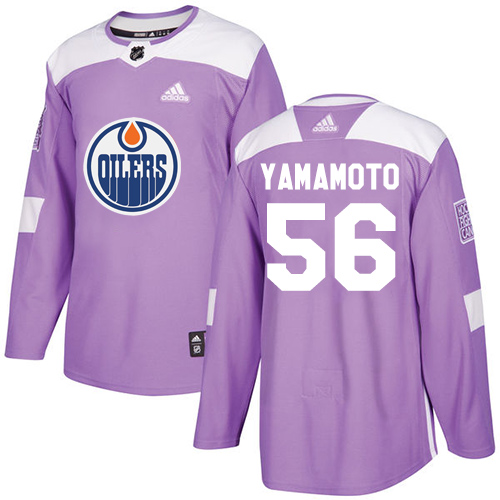Adidas Edmonton Oilers #56 Kailer Yamamoto Purple Authentic Fights Cancer Stitched Jersey Men's
