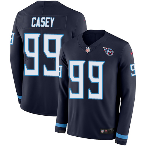 Tennessee Titans #99 Jurrell Casey Navy Blue Team Color Men's Stitched Limited Therma Long Sleeve Jersey Men's