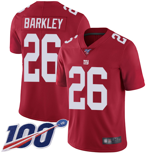 Giants #26 Saquon Barkley Red Alternate Youth Stitched 100th Season Vapor Limited Jersey