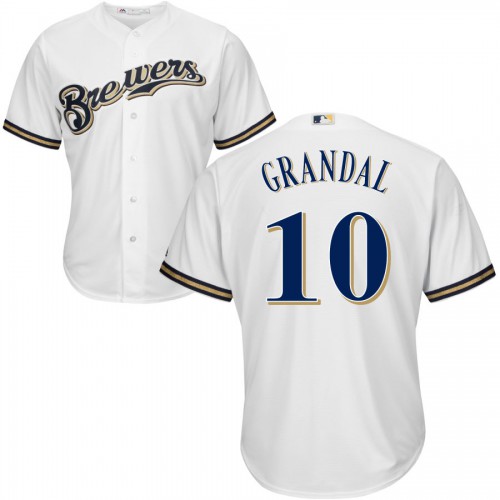 Milwaukee Milwaukee Brewers #10 Yasmani Grandal White Cool Base Stitched Jersey Men's