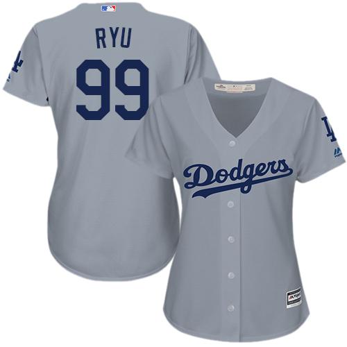 Los Angeles Dodgers #99 Hyun-Jin Ryu Grey Alternate Road Women's Stitched Jersey Womens