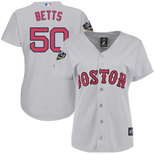 Boston Red Sox #50 Mookie Betts Grey Road 2018 World Series Women's Stitched Jersey Womens