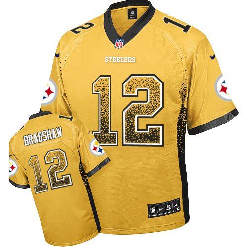 Steelers #12 Terry Bradshaw Gold Men's Stitched Elite Drift Fashion Jersey
