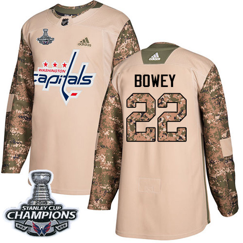 Adidas Washington Capitals #22 Madison Bowey Camo Authentic 2017 Veterans Day Stanley Cup Final Champions Stitched Jersey Men's
