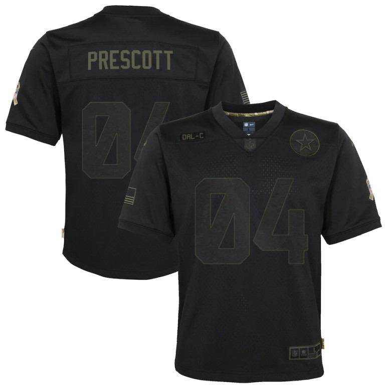 Dallas Cowboys #4 Dak Prescott Youth 2020 Salute To Service Game Jersey Black
