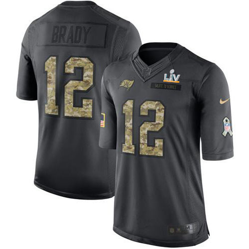 Buccaneers #12 Tom Brady Black Men's Super Bowl LV Bound Stitched Limited 2016 Salute To Service Jersey