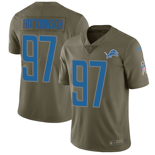 Lions #97 Aidan Hutchinson Olive Youth Stitched Limited 2017 Salute To Service Jersey