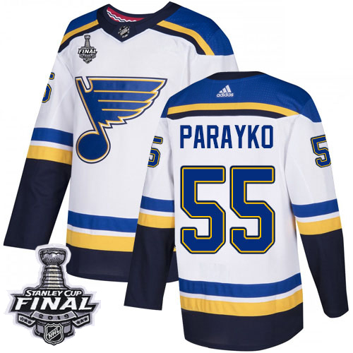 Adidas St. Louis Blues #55 Colton Parayko White Road Authentic 2019 Stanley Cup Final Stitched Jersey Men's