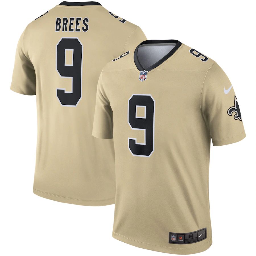 New Orleans Saints #9 Drew Brees Men's Gold Inverted Legend Jersey