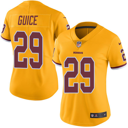 Washington Commanders #29 Derrius Guice Gold Women's Stitched Limited Rush Jersey Womens