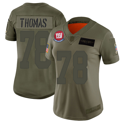 New York Giants #78 Andrew Thomas Camo Women's Stitched Limited 2019 Salute To Service Jersey Womens