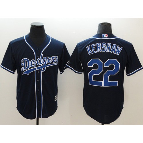 Los Angeles Dodgers #22 Clayton Kershaw Navy Blue New Cool Base Stitched Jersey Men's