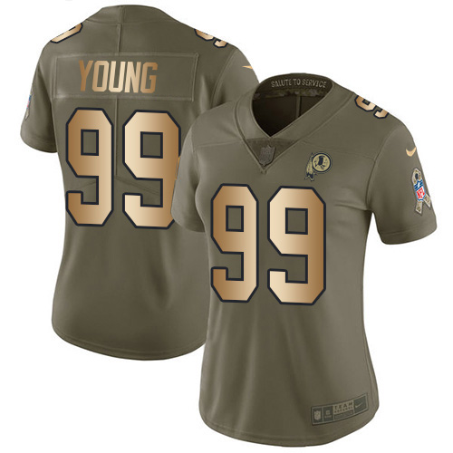 Commanders #99 Chase Young Olive/Gold Women's Stitched Limited 2017 Salute To Service Jersey