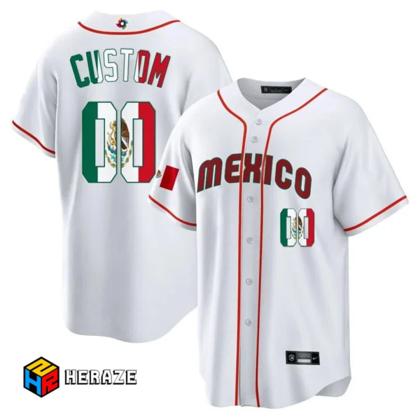 Mexico Baseball Custom 2023 World Baseball Classic White Flag Jersey