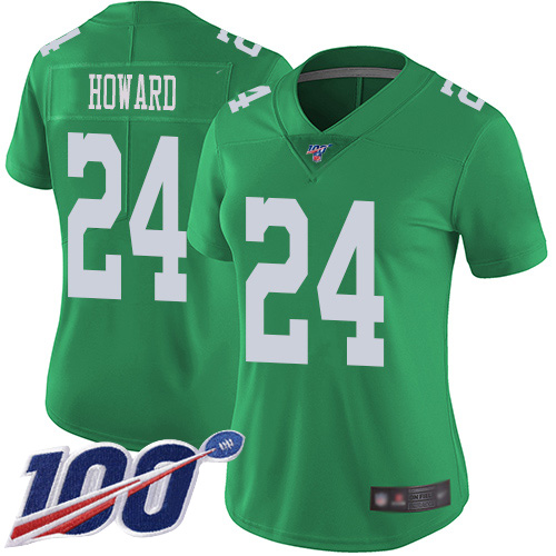 Philadelphia Eagles #24 Jordan Howard Green Women's Stitched Limited Rush 100th Season Jersey Womens