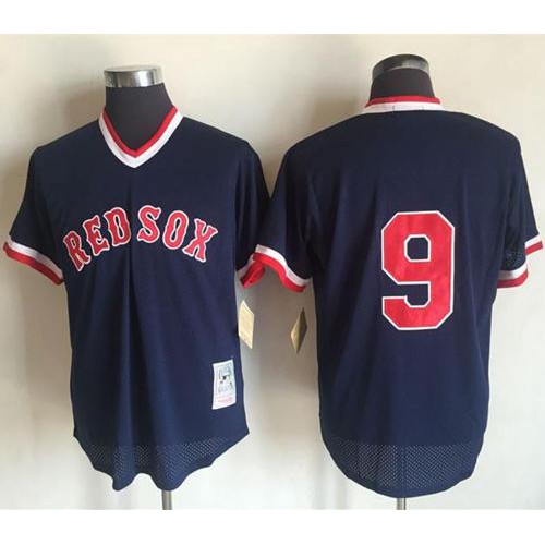 Mitchell And Ness 1990 Boston Red Sox #9 Ted Williams Dark Blue Stitched Throwback Jersey Men's