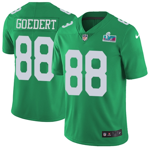 Eagles #88 Dallas Goedert Green Super Bowl LVII Patch Youth Stitched Limited Rush Jersey