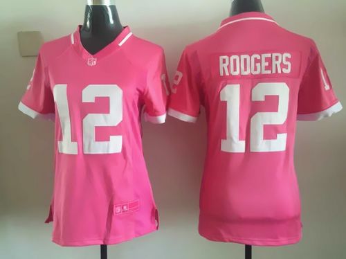 Packers #12 Aaron Rodgers Pink Women's Stitched Elite Bubble Gum Jersey