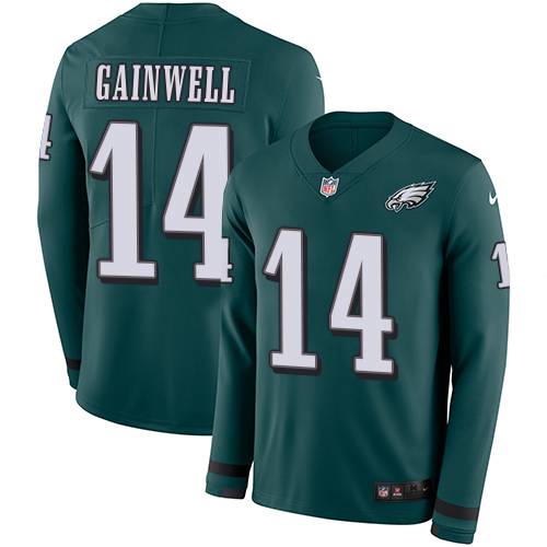 Eagles #14 Kenneth Gainwell Green Team Color Men's Stitched Limited Therma Long Sleeve Jersey