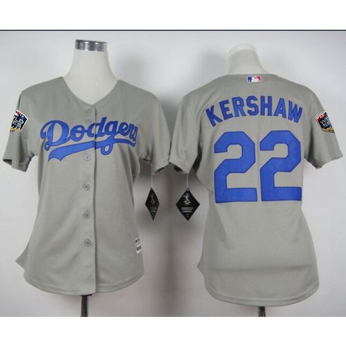 Los Angeles Dodgers #22 Clayton Kershaw Grey Alternate Road 2018 World Series Women's Stitched Jersey Womens