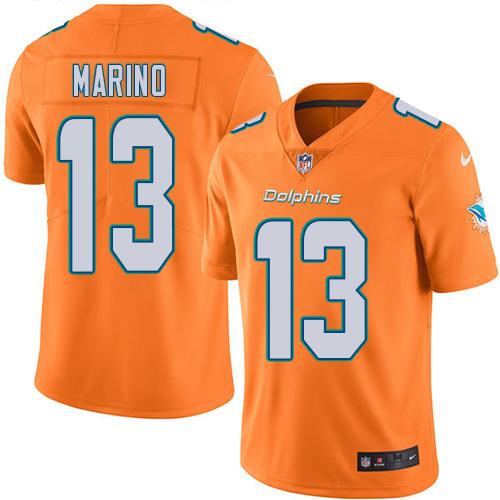 Dolphins #13 Dan Marino Orange Youth Stitched Limited Rush Jersey