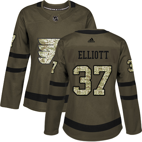 Adidas Philadelphia Flyers #37 Brian Elliott Green Salute to Service Women's Stitched Jersey Womens