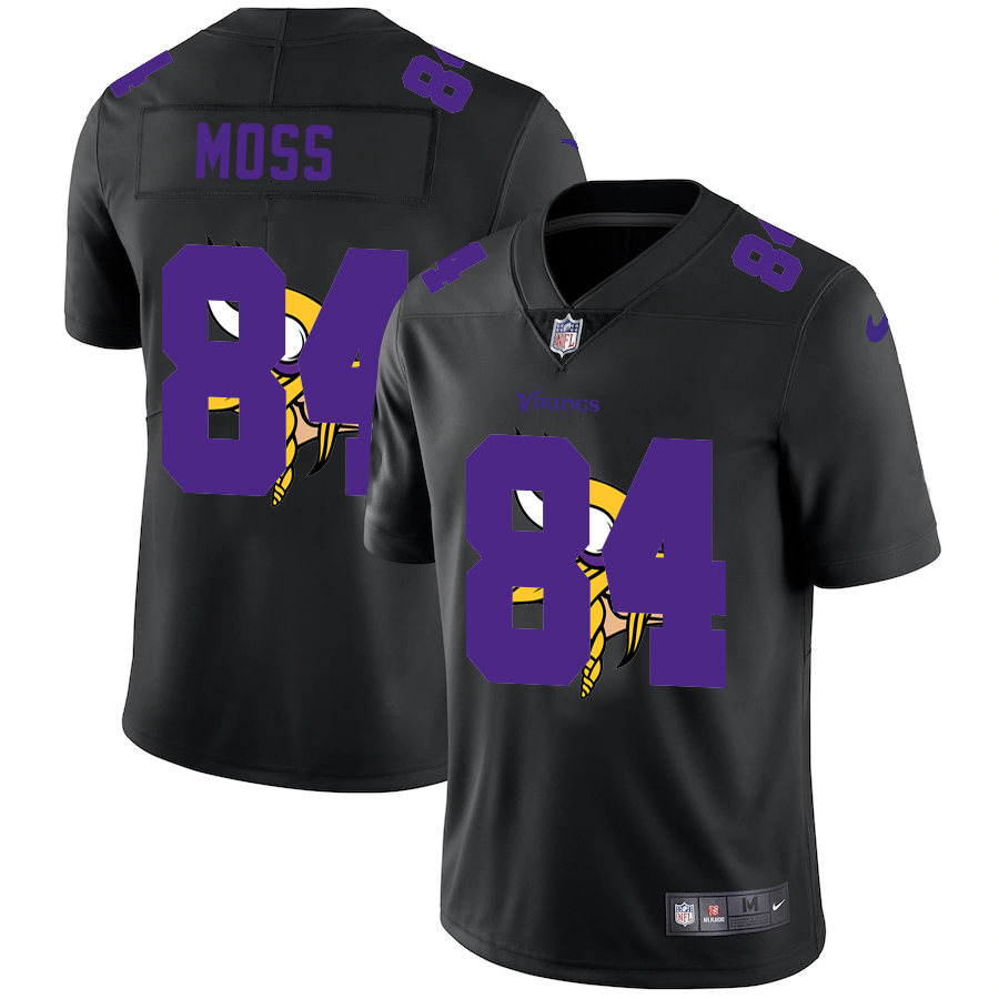 Minnesota Vikings #84 Randy Moss Men's Team Logo Dual Overlap Limited Jersey Black