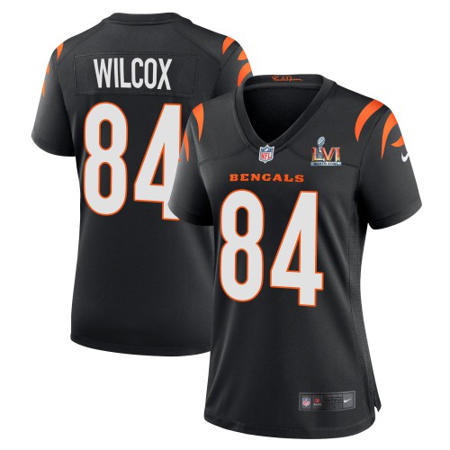 Cincinnati Cincinnati Bengals #84 Mitchell Wilcox Black Super Bowl LVI Patch Women's Game Jersey Womens