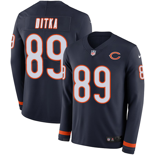 Bears #89 Mike Ditka Navy Blue Team Color Men's Stitched Limited Therma Long Sleeve Jersey