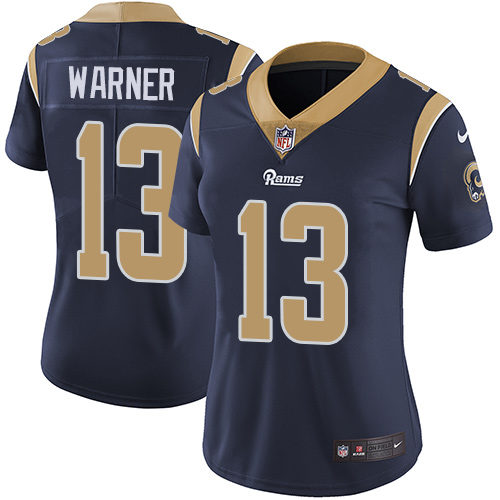 Los Angeles Rams #13 Kurt Warner Navy Blue Team Color Women's Stitched Vapor Untouchable Limited Jersey Womens