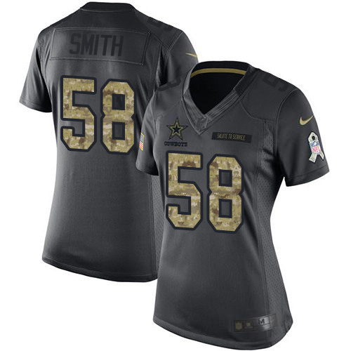 Dallas Cowboys #58 Aldon Smith Black Women's Stitched Limited 2016 Salute to Service Jersey Womens