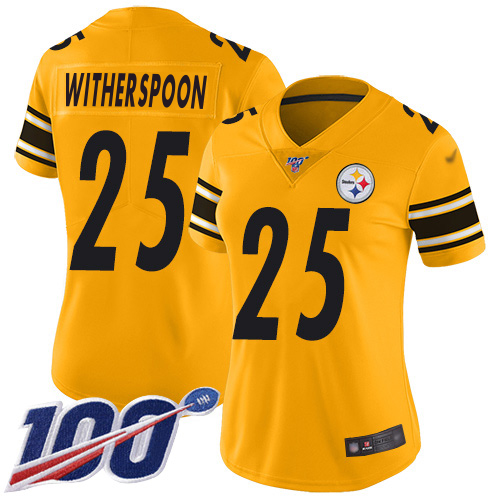 Steelers #25 Ahkello Witherspoon Gold Women's Stitched Limited Inverted Legend 100th Season Jersey