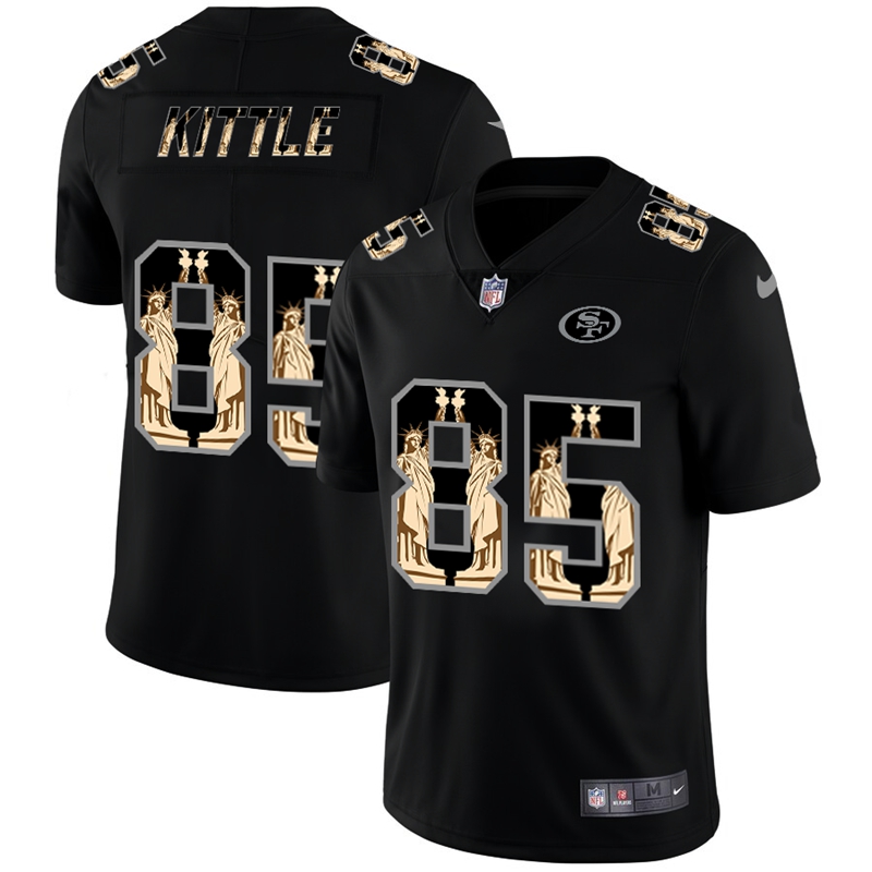 San Francisco 49ers #85 George Kittle Carbon Black Vapor Statue Of Liberty Limited Jersey
